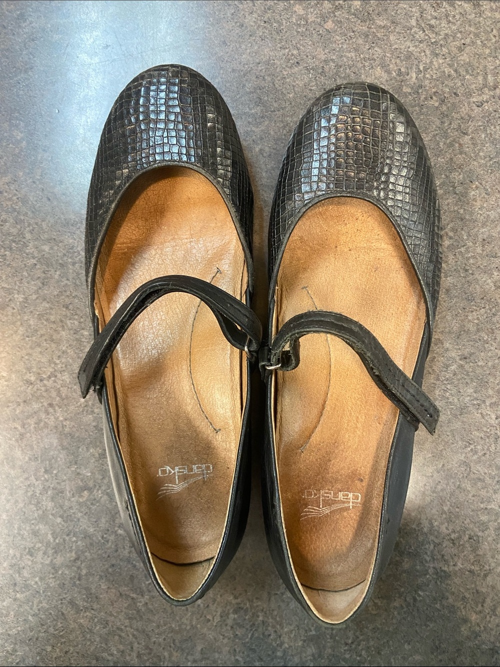 Dansko Black Croc-Embossed Mary Jane Flats